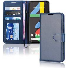 Google Pixel 4a Wallet Cases TechGear Blue Pixel 4a Leather Wallet Case, Flip Protective Cover with Card Holder, Stand and Wrist Strap PU Leather with Magnetic Closure For Google Pixel 4a