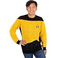 Numskull Officiell Star Trek gul unisex stickad tröja, 5XL-ful nyhet jultröja present, Star Trek gul