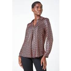 Gold - Women Shirts Roman Zig Zag Sequin Stretch Shirt Gold