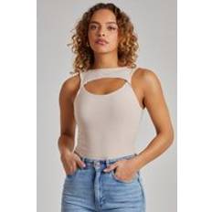 White - Women Bodysuits Slinky Sleeveless Letterbox Bodysuit Off White