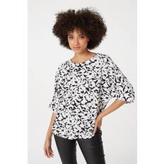 Printed Gathered Sleeve Blouse Black