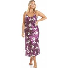 Purple Negligées Camille Womens Lilly Floral Plum Satin Chemise Purple