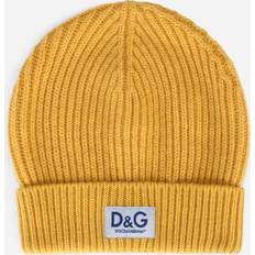 Dolce & Gabbana Men Beanies Dolce & Gabbana Knit cashmere hat with D&G patch wheat_yellow one