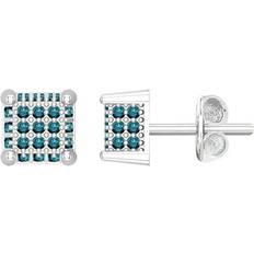 Unisex - White Gold Earrings Dazzlingrock Collection Round Blue Diamond Square Shaped Cluster Pushback Unisex Stud Earrings 0.20 ctw Color Blue Clarity I2-I3 in 925 Sterling Silver