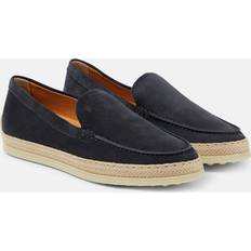 Tod's Women Shoes Tod's Raffia-trimmed suede loafers blue