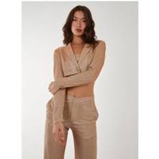 Beige - Women Jumpsuits & Overalls Metallic Cropped Blazer Gold