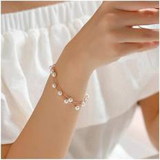 Tianci Wedding Charm Rose Gold Stackable Imitation Pearl Strand Anklet Link Chain Bracelet Bangle for Bridal