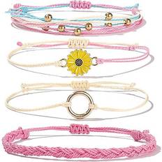 Tianci Sunflower String Bracelet Handmade Braided Rope Charms Boho Surfer Bracelet for Teen Girls Preteens Women