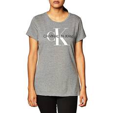 Calvin Klein T-shirts Calvin Klein Women's Short Sleeve Cropped Logo T-Shirt, Heather Grey/White