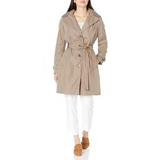 Rain Clothes Calvin Klein Womens Single Breasted Belted Jacket with Removable Hood Owl