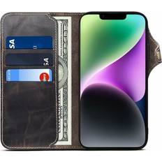 CaseOnline Wallet 3-kort ægte læder Apple iPhone 14 Plus Sort