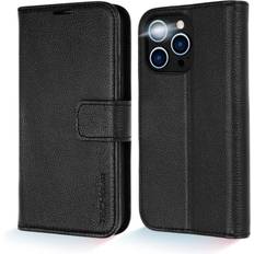TechGear Wallet Case for Apple iPhone 14 Pro, Genuine Leather Magnetic Flip [RFID Blocking] Case with Shockproof TPU Holder, Card Slots, Stand Cover