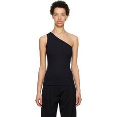 Nylon Tanktops Stella McCartney One-Shoulder-Top aus Rippstrick Schwarz