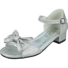 Silver Sandals Spot On Silver, Child Girls Bow Trim Sandals H1116