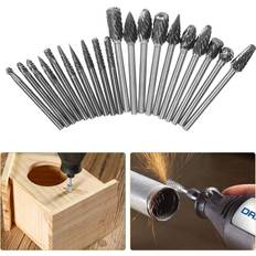 Power Tool Accessories KKmoon KKmoon 20-teiliges Doppelschnitt-Hartmetall-Frässtift-Set, 1/8 Zoll Schaft, 1/4 Zoll und 1/8 Zoll Kopfgröße, Wolfram