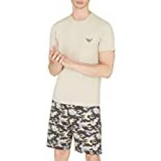 Brown - Men Sleepwear Emporio Armani Men's Camouflage Pajama Shirt & Shorts Set Sandy Brown Sandy Brown