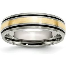 Unisex Rings The Black Bow 6mm Titanium & 14K Gold Inlay Antiqued/Brushed Grooved Band