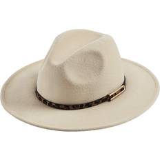 Leopard Headgear Mud Pie Women's Leopard Band Fedora, Cream, One