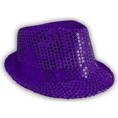 Purple Hats I Love Fancy Dress Sequin Fedora Hat Purple