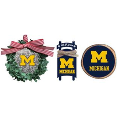 The Memory Company Michigan Wolverines Three-Pack Wreath, Sled & Circle Ornament