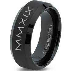 Jewelry Tungsten Congrats Grad Class Of 2019 Roman Numerals Engraved Band Ring 8mm Men Women Comfort Fit Black Beveled Edge Brushed Polished