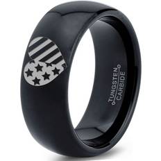 Jewelry Tungsten American Heart Shaped Flag Band Ring 8mm Men Women Comfort Fit Black Dome Polished