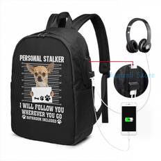 Graphic print Personal Stalker I_ll Follow You Wherever You Go chihuahua USB Charge Backpack men School bags Women laptop bag Multicoloured