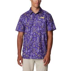 Purple Shirts Columbia Super Slack Tide Short-Sleeve Button-Down Shirt for Men Louisiana State University/Vivid Purple Fish