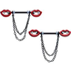 Black Body Chains Body Candy Gauge 11/16 Black Vampire Fangs Chain Dangle Nipple Ring Set Halloween Nipple Ring Dangle