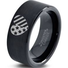 Jewelry Tungsten American Heart Shaped Flag Band Ring 9mm Men Women Comfort Fit Black Flat Cut Brushed Polished