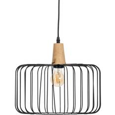 Céramique Lustres BigBuy Home Suspension Noir Naturel Bois 35 x 35 cm Lustre 35cm