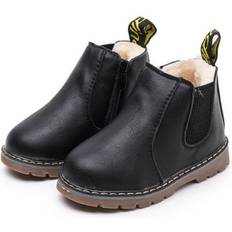 Black Fur Lined, Kids KIDS ANKLE BOOTS GIRLS BOYS WINTER WARM CHELSEA FUR LINED SNOW BOOTS SHOES One