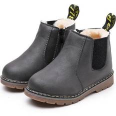 Grey Fur Lined, Kids KIDS ANKLE BOOTS GIRLS BOYS WINTER WARM CHELSEA FUR LINED SNOW BOOTS SHOES One