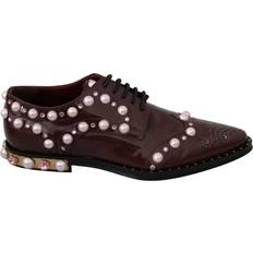 Dolce & Gabbana Bordeaux Leather Crystal Pearls Formal Shoes EU39/US8.5