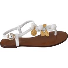 Hvite Sandaletter Dolce & Gabbana Hvite Lærmynt Flip Flops Sandaler White