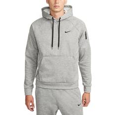 Fitness & Gym - Men Sweaters NIKE Therma Men's Therma FIT Hooded Fitness Pullover - Dark Grey Heather/Particle Grey/Black