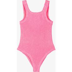 Elastane Bathing Suits Hunza G irls Bubblegum Kids Round-neck Crinkle-texture Swimsuit 7-12 Years