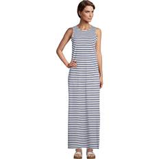 Lands' End Long Dresses Lands' End Womens Cotton Jersey Sleeveless Cover-up Maxi Dress White/deep Sea Stripe Regular