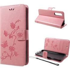 Huawei Covers med kortholder Huawei Huawei P20 Pro stemplet sommerfugl blomster PU læder flip etui Pink