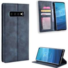 Samsung Galaxy S10 vintage stil læder flip etui Blå