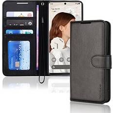 TechGear Black Pixel 7 Leather Wallet Case, Flip Protective Case with Wallet Card Holder, Stand and Wrist Strap PU Leather with Magnetic Closure For Google Pixel 7