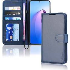 Blue Wallet Cases TechGear Blue Leather Wallet Case for Oppo Reno 8 5G, Flip Protective Cover with Wallet Card Holder, Stand & Wrist Strap PU Leather with Magnetic Closure