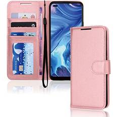 Gold Wallet Cases TechGear Rose Gold PU Leather Wallet Case for Oppo Reno4 Z 5G, Flip Protective Case Cover with Wallet Card Holder, Stand & Wrist Strap with Magnetic Closure