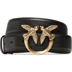 Vyöt Pinko Love Birds leather belt 3cm - Black/Old Gold