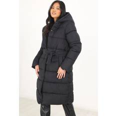 Brave Soul 'Vine' Maxi Hooded Puffer Jacket Black