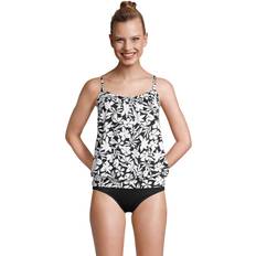 Lands' End Women Tankinis Lands' End Womens Chlorine Resistant Blouson Tankini Top Black Havana Floral Regular