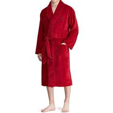 Polo Sleepwear Polo Ralph Lauren Microfiber Plush Long Sleeve Shawl Collar Robe Eaton Red/Cruise Navy Print LG-XL