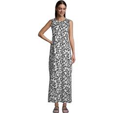 Lands' End Long Dresses Lands' End Womens Cotton Jersey Sleeveless Cover-up Maxi Dress Black Havana Floral Regular