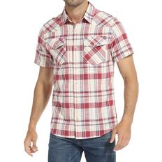 Outerwear HAUSEIN Men's Western Cowboy Short Sleeve Button Down Plaid Shirts Pocket Casual Summer Jacket Shirt A-red