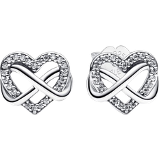 Plata Pendientes Pandora Sparkling Infinity Heart Stud Earrings - Silver/Transparent